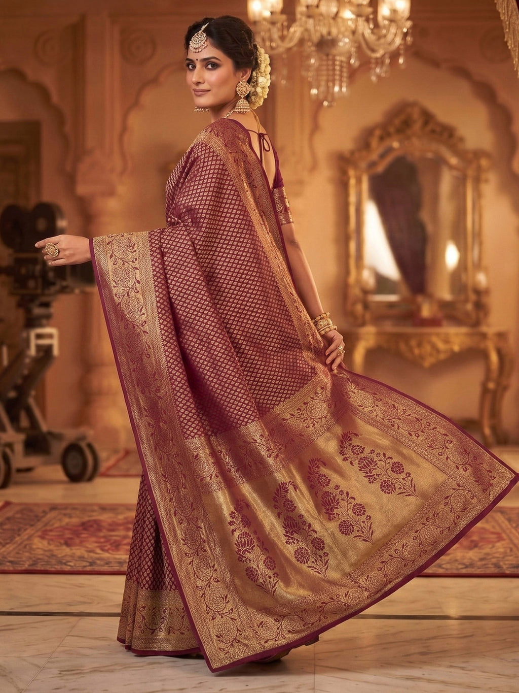 Wine Woven Design Art Silk Kanjivaram Saree