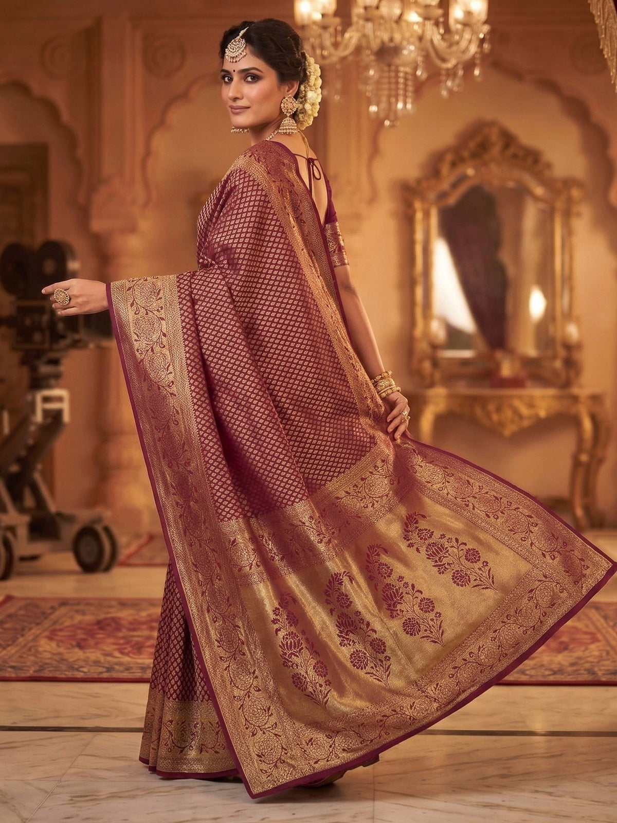 Wine Woven Design Art Silk Kanjivaram Saree