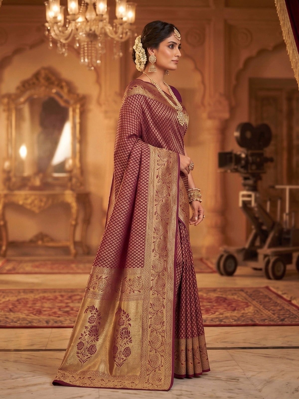 Wine Woven Design Art Silk Kanjivaram Saree