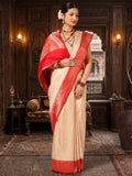 Off White Red Woven Design Kanjivaram Brocade Contrast Saree