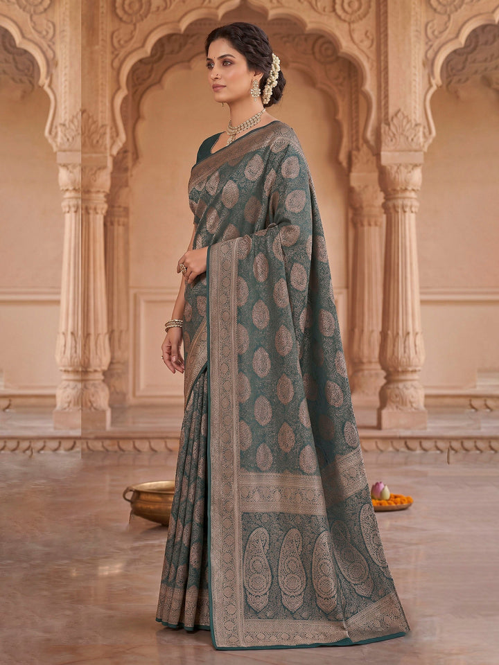 Bottle Green Woven Design Art Silk Kanjivaram Saree