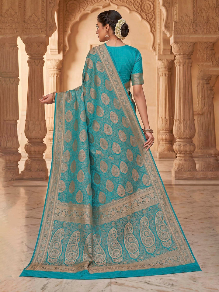 Lake Blue Woven Design Art Silk Kanjivaram Saree