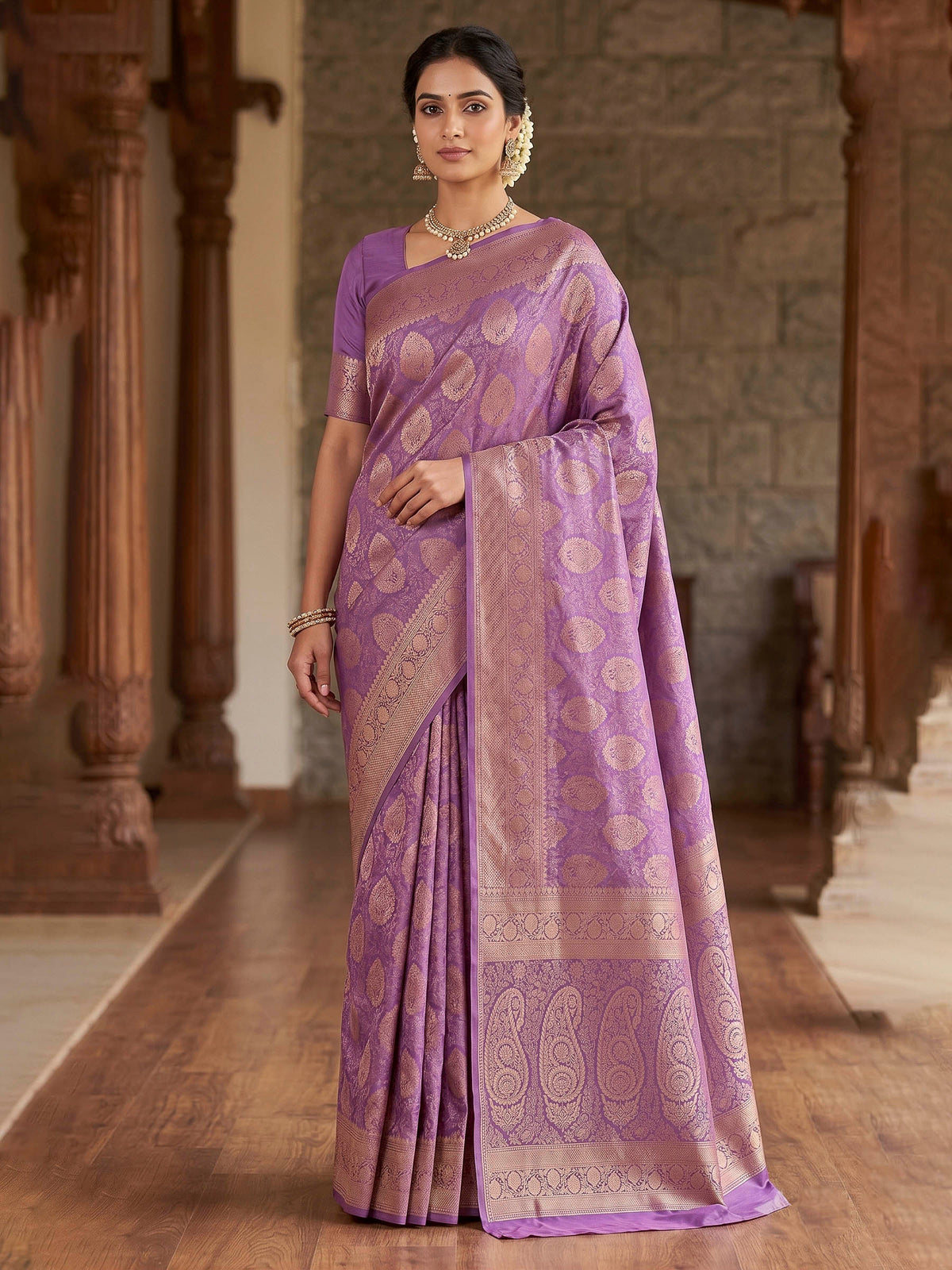Lavender Woven Design Art Silk Kanjivaram Saree