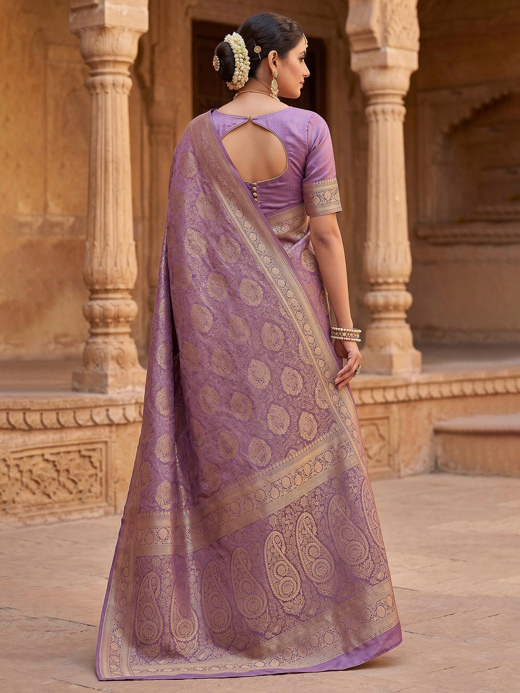 Lavender Woven Design Art Silk Kanjivaram Saree