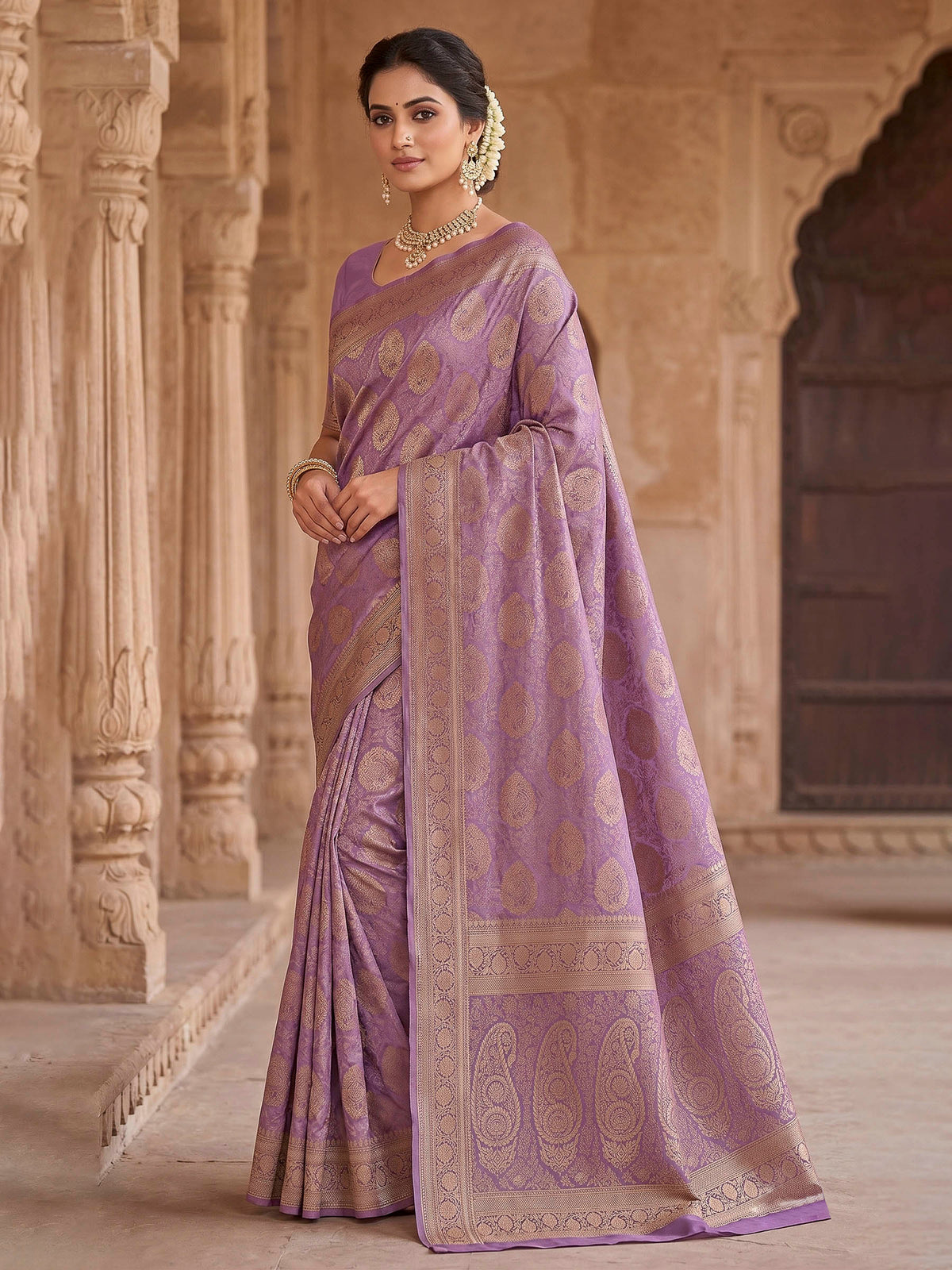 Lavender Woven Design Art Silk Kanjivaram Saree