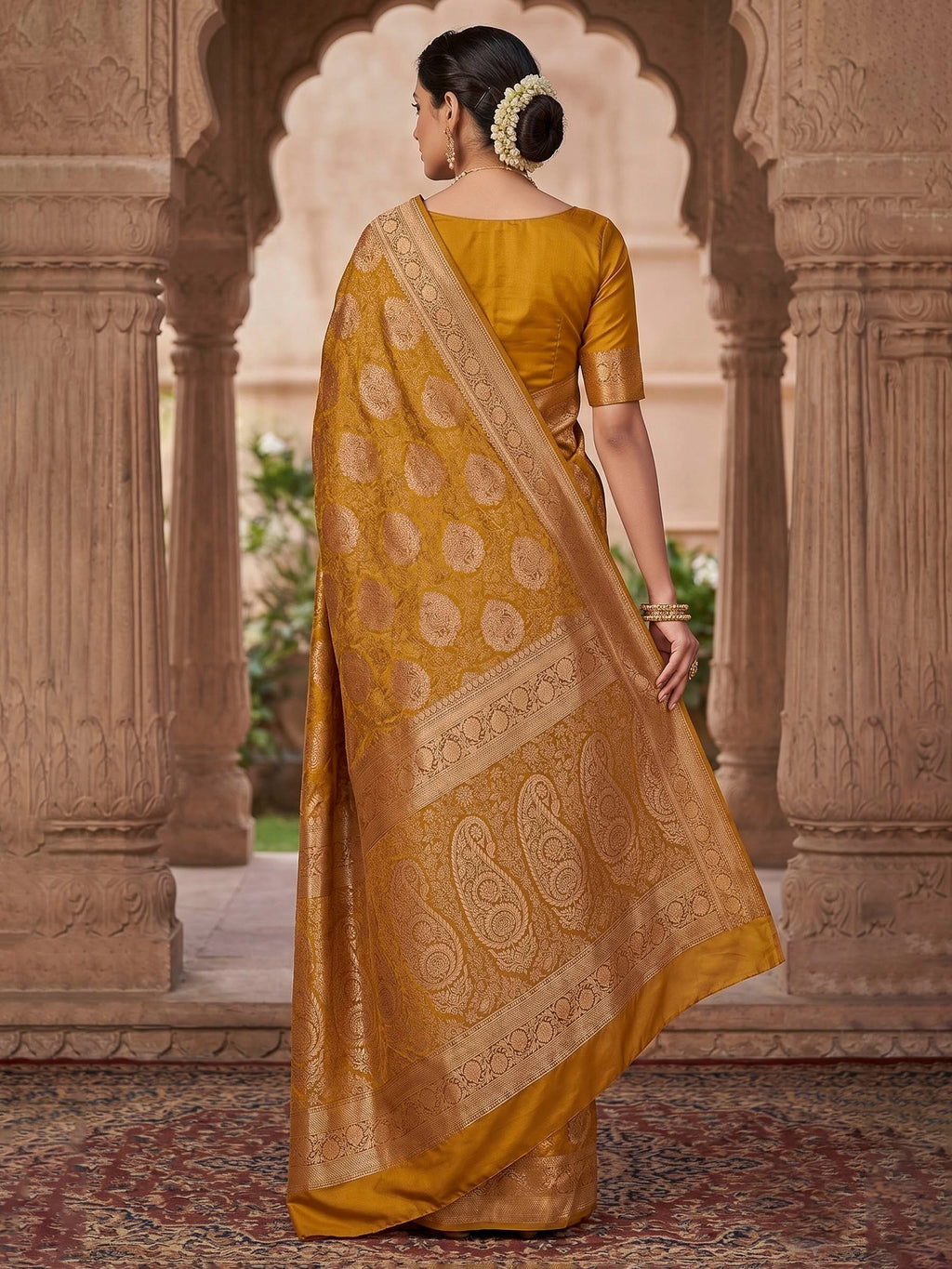 Mustard Woven Design Art Silk Kanjivaram Saree