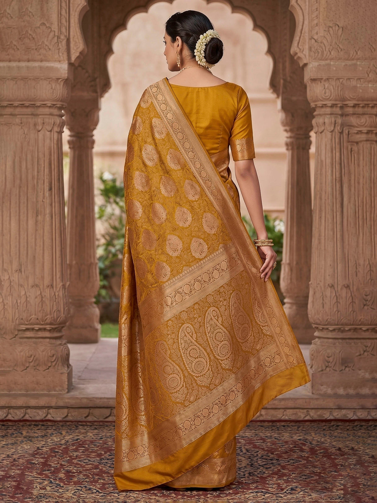 Mustard Woven Design Art Silk Kanjivaram Saree