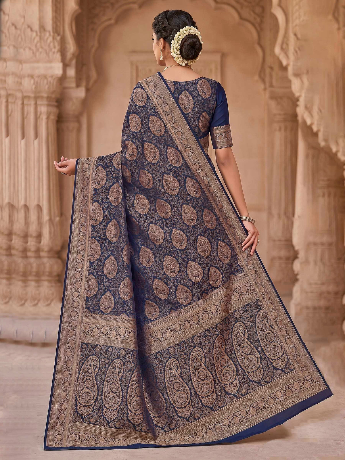 Navy Blue Woven Design Art Silk Kanjivaram Saree