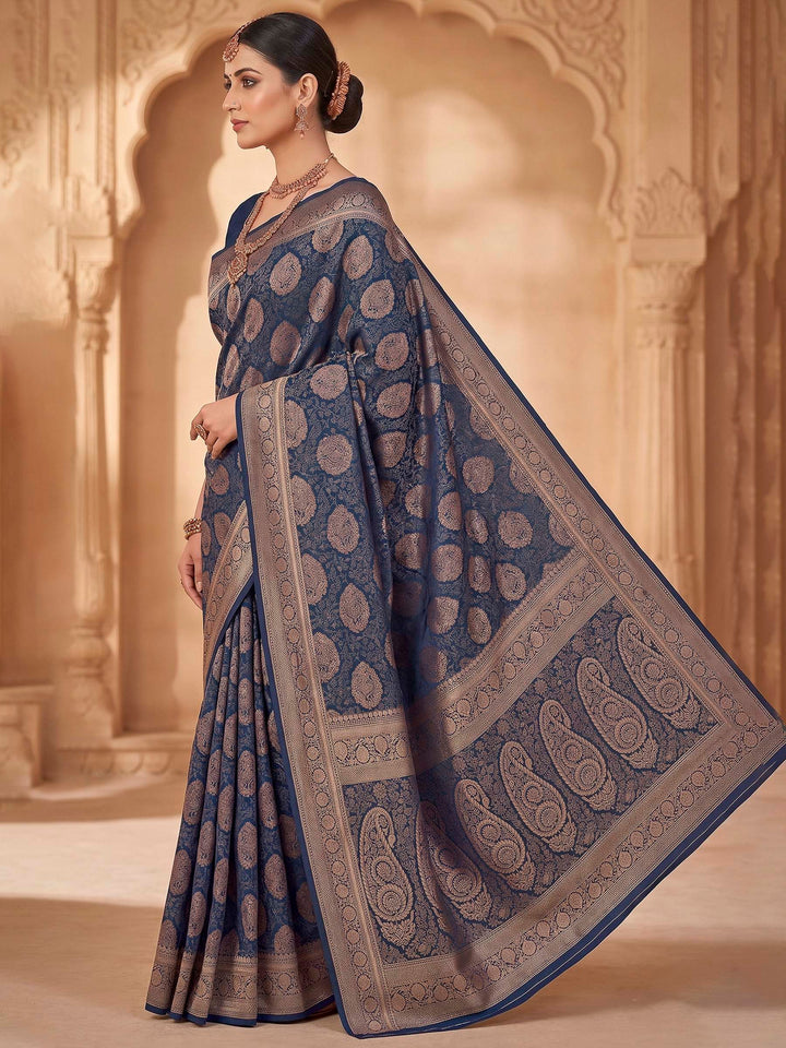 Navy Blue Woven Design Art Silk Kanjivaram Saree