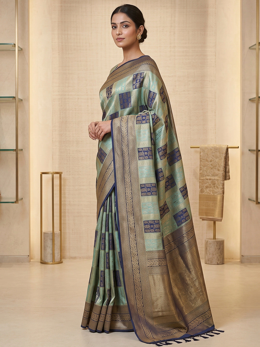 Blue Art Silk Woven Saree