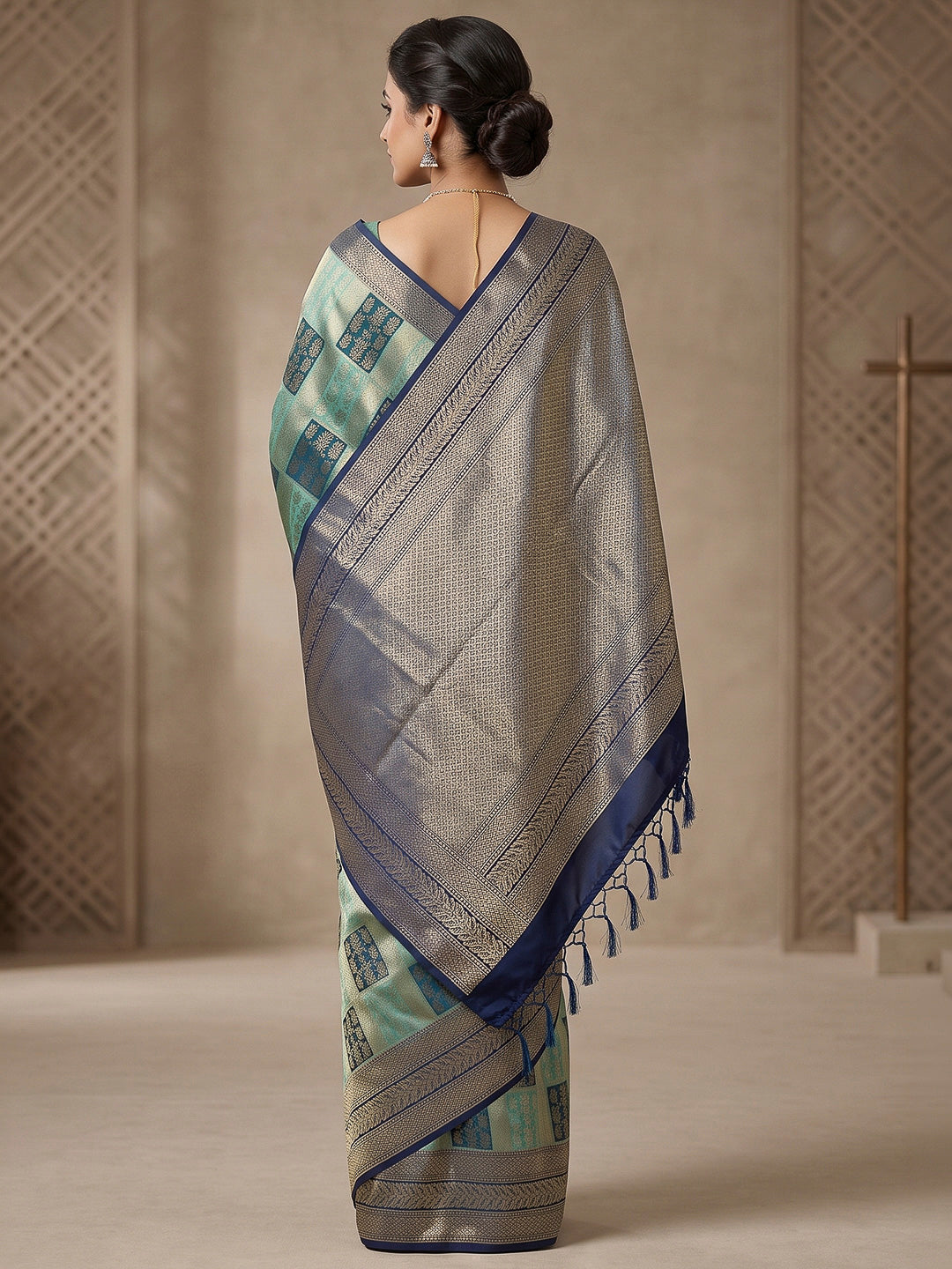 Blue Art Silk Woven Saree