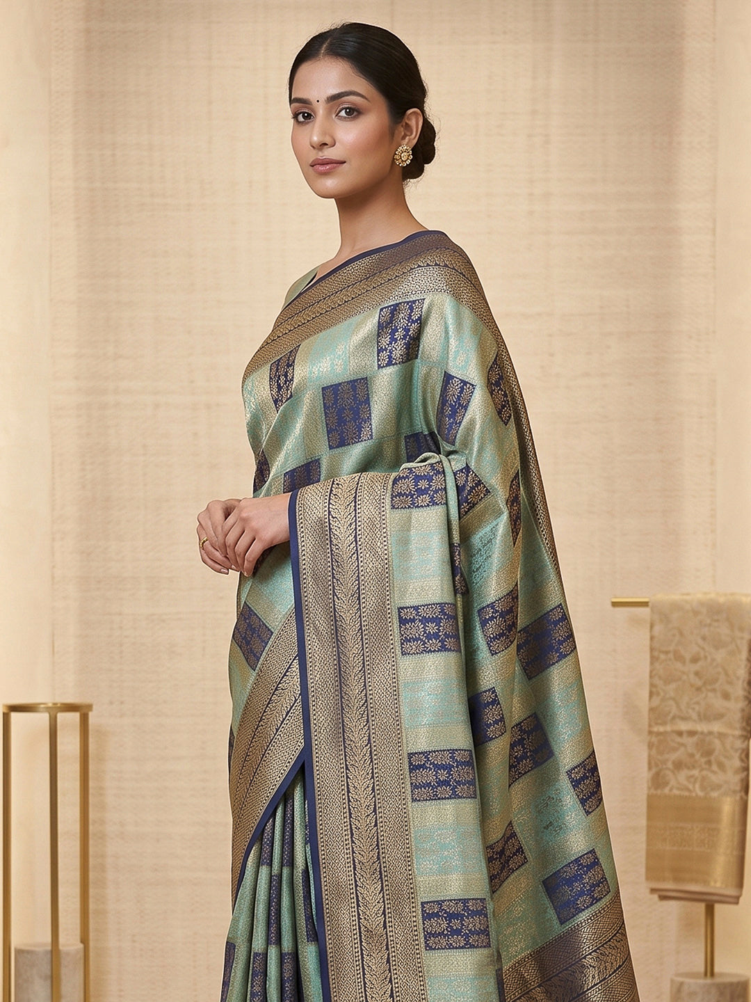 Blue Art Silk Woven Saree