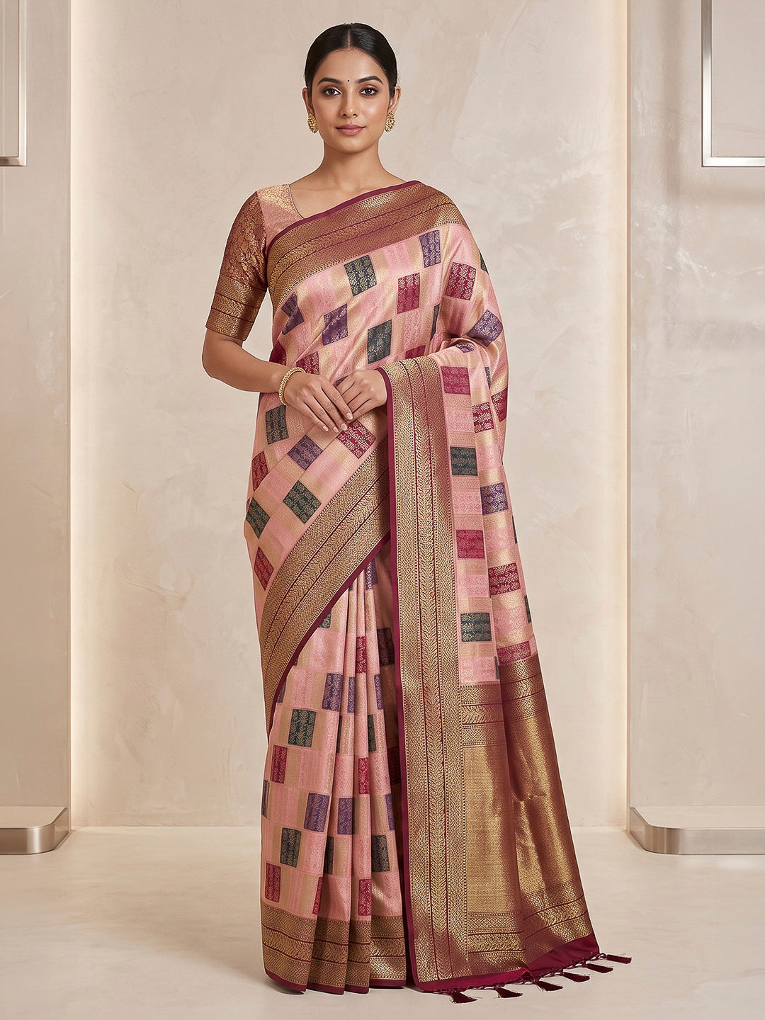 Pink Art Silk Woven Saree