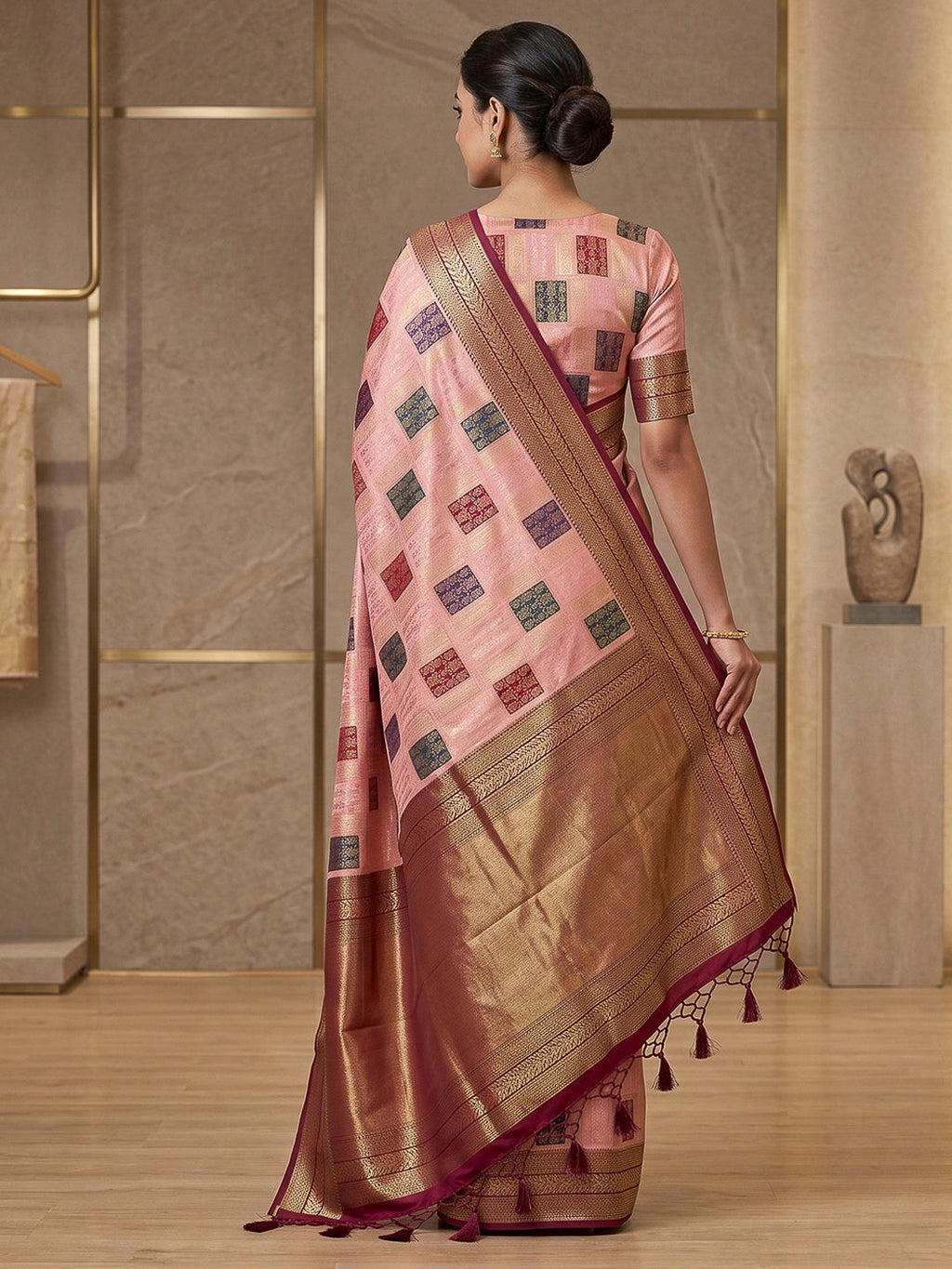 Pink Art Silk Woven Saree