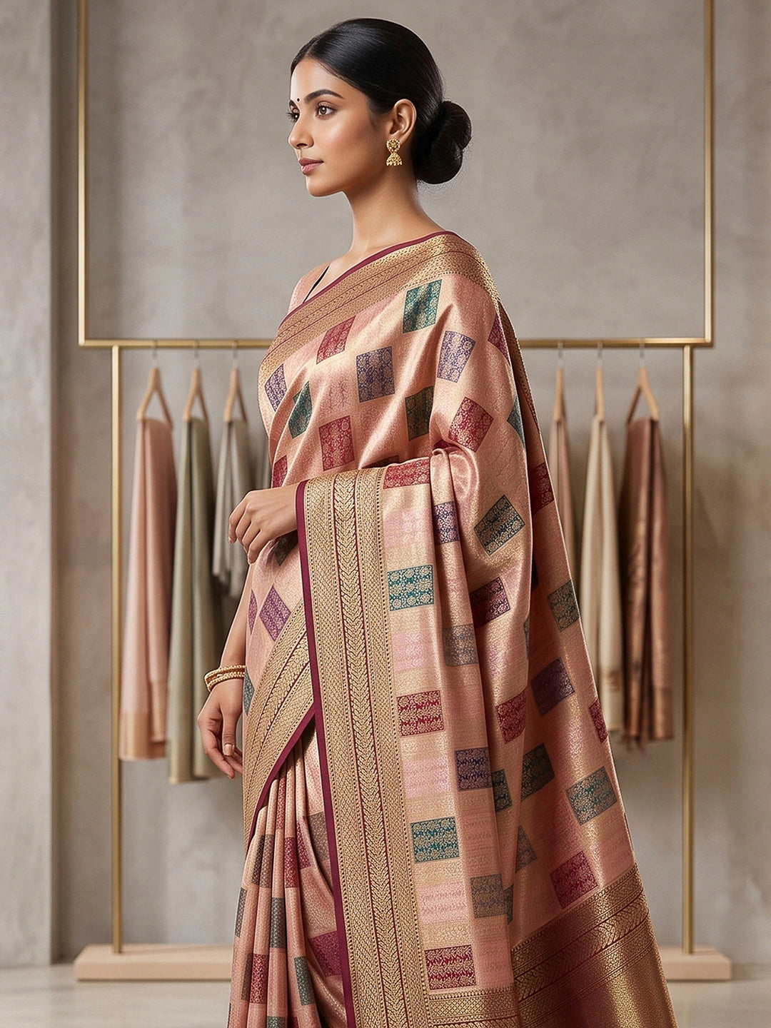 Pink Art Silk Woven Saree