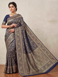 Navy Blue Woven Design Art Silk Kanjivaram Saree