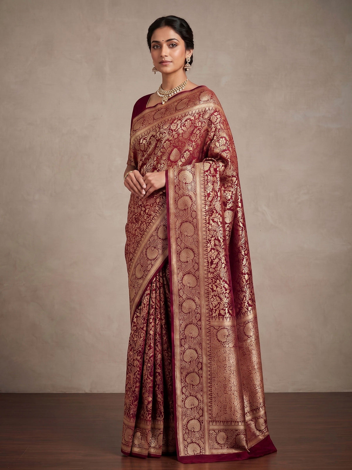 Maroon Woven Design Art Silk Kanjivaram Saree
