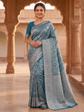 Peacock Blue Woven Design Art Silk Kanjivaram Saree