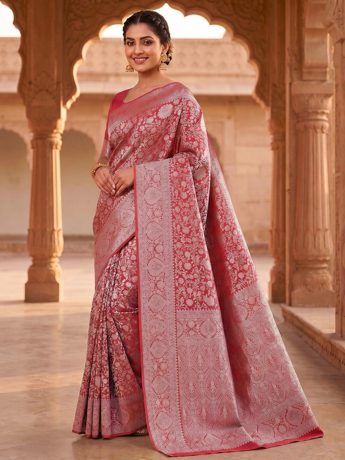 Red Woven Design Art Silk Kanjivaram Saree