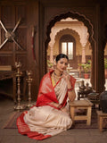 Off White Red Woven Design Kanjivaram Brocade Contrast Saree