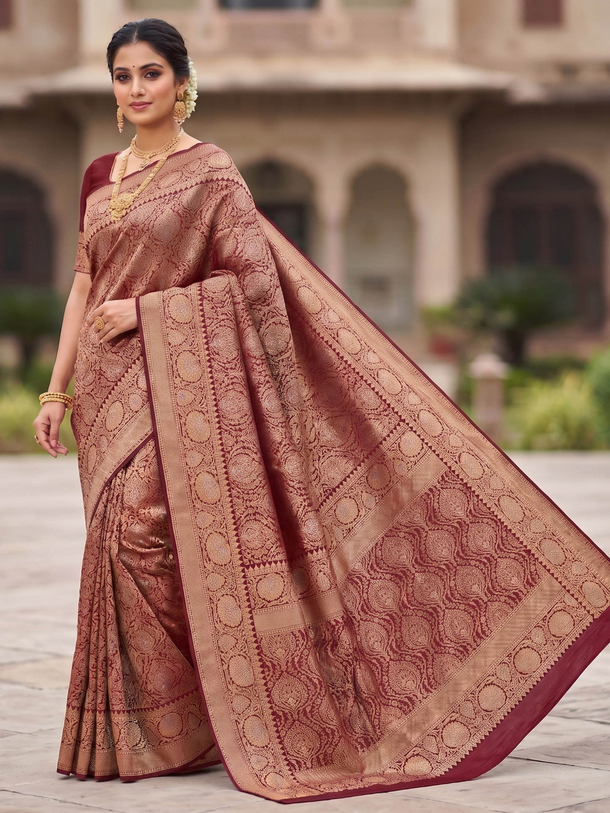 Maroon Woven Design Art Silk Kanjivaram Saree