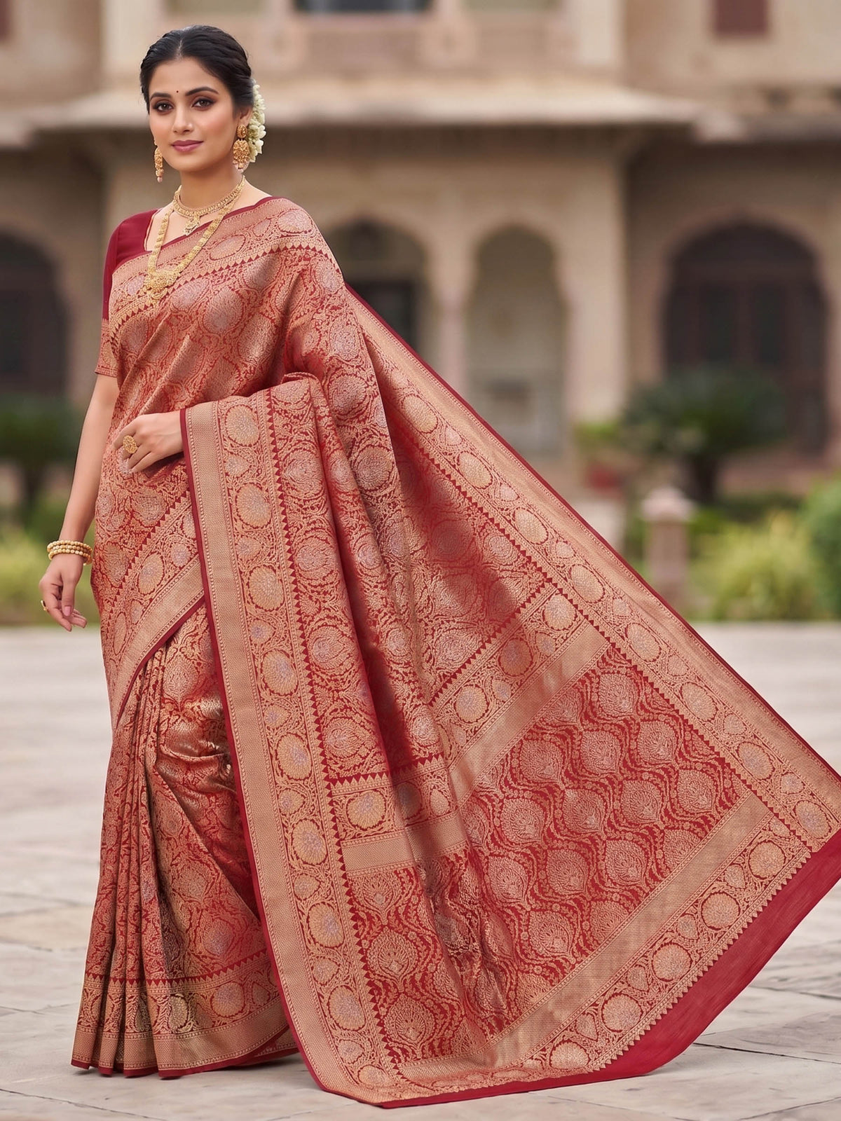 Red Woven Design Art Silk Kanjivaram Saree