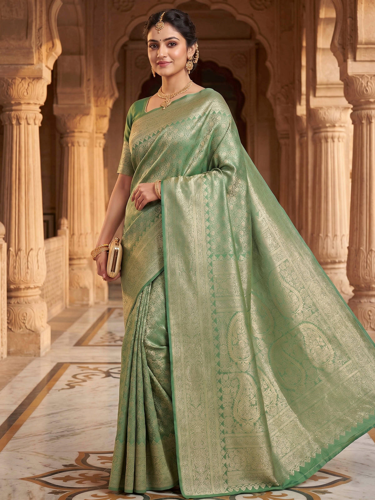 Green Woven Design Art Silk Kanjivaram Saree