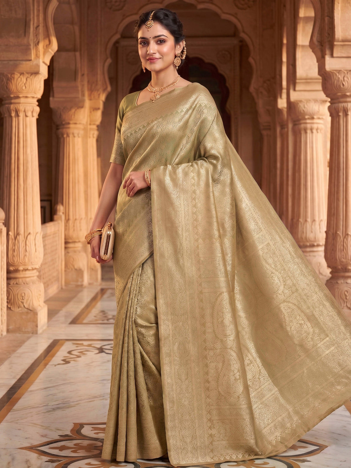 Off White Woven Design Art Silk Kanjivaram Saree