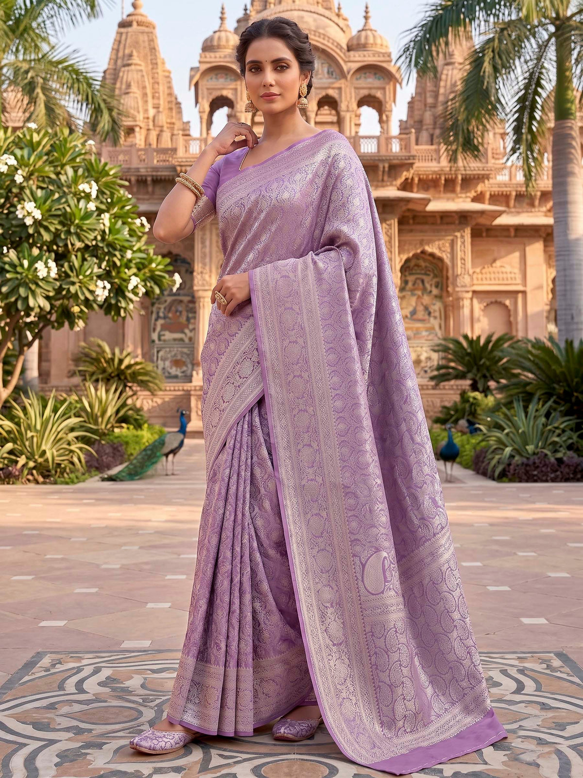 Lavender Woven Design Art Silk Kanjivaram Saree