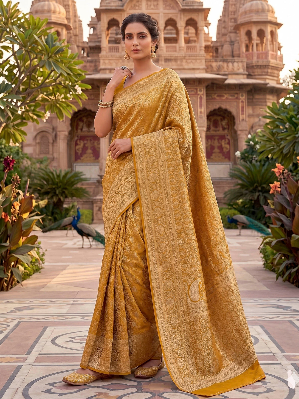 Mustard Woven Design Art Silk Kanjivaram Saree