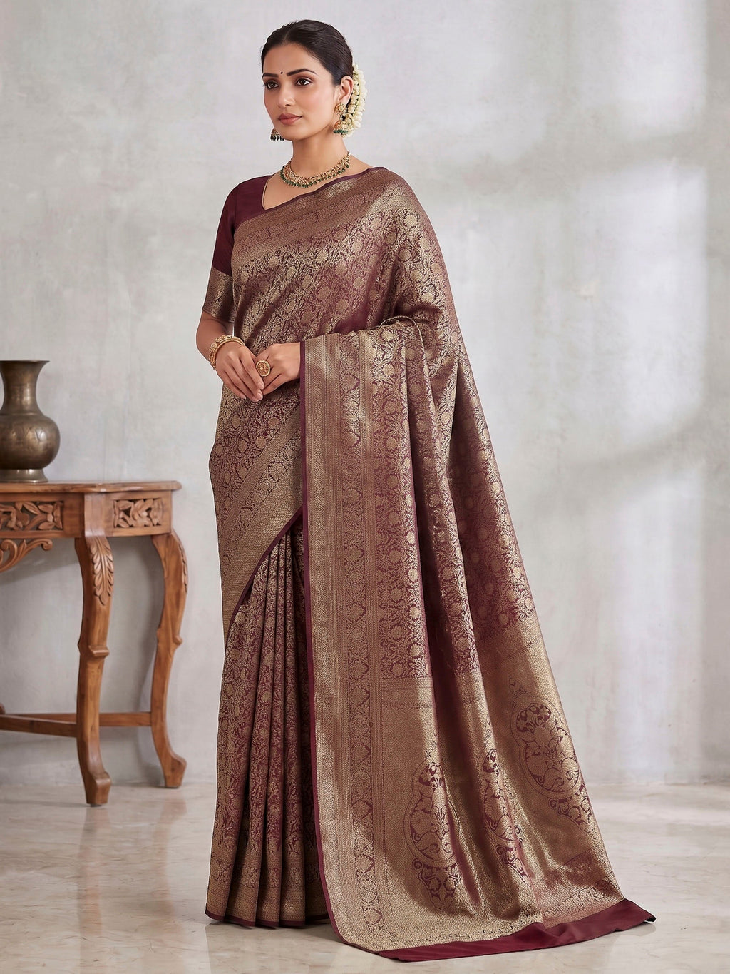 Maroon Woven Design Art Silk Kanjivaram Saree