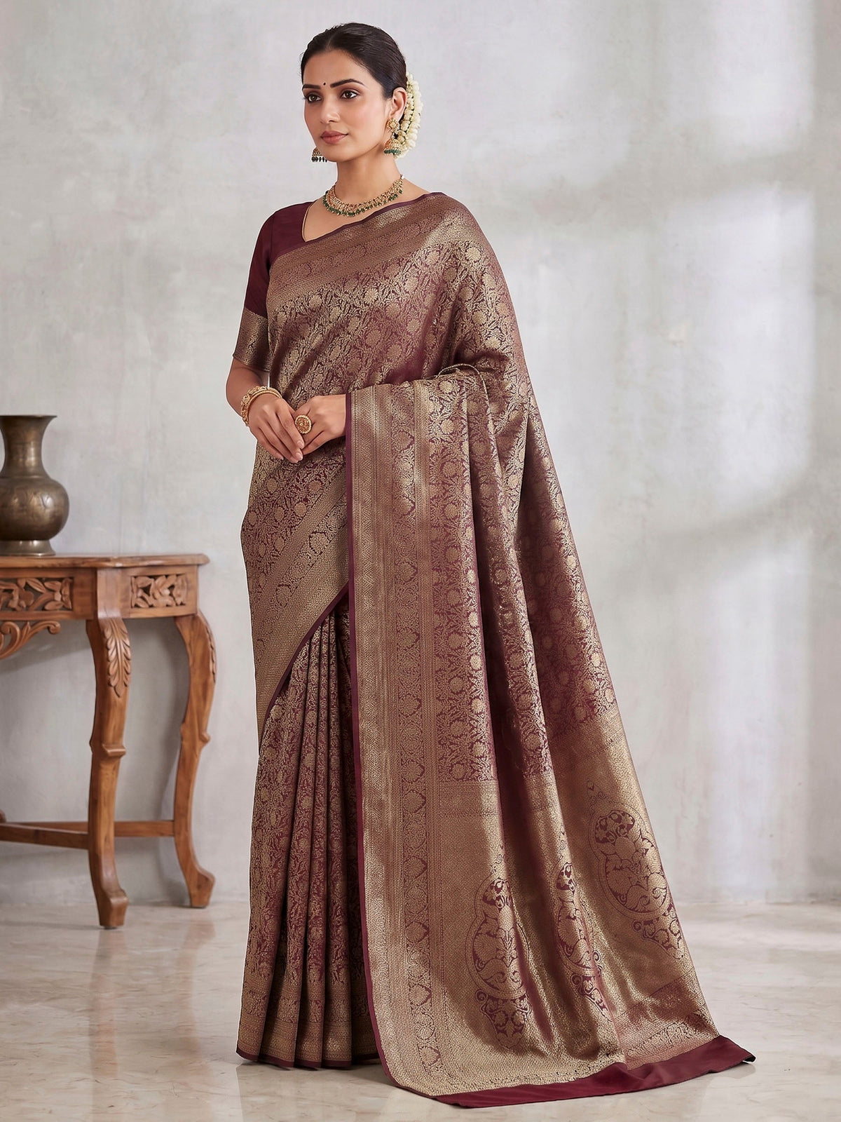 Maroon Woven Design Art Silk Kanjivaram Saree