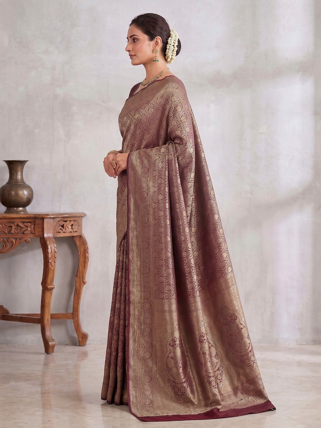 Maroon Woven Design Art Silk Kanjivaram Saree