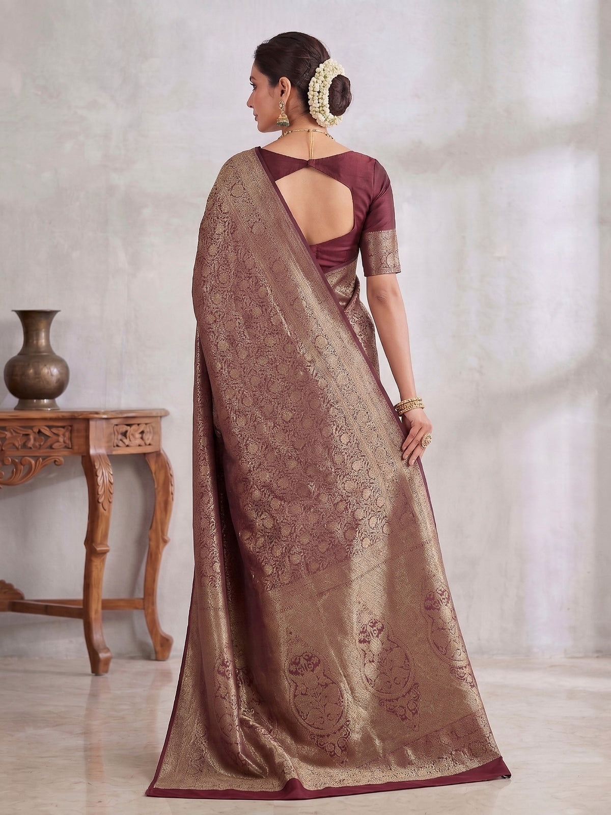 Maroon Woven Design Art Silk Kanjivaram Saree