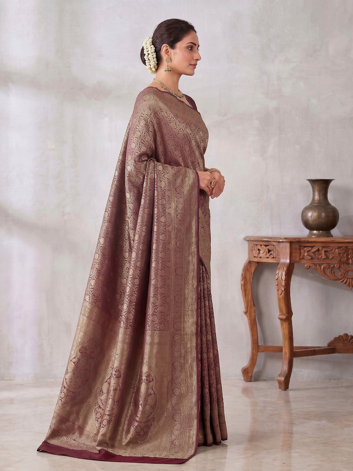 Maroon Woven Design Art Silk Kanjivaram Saree