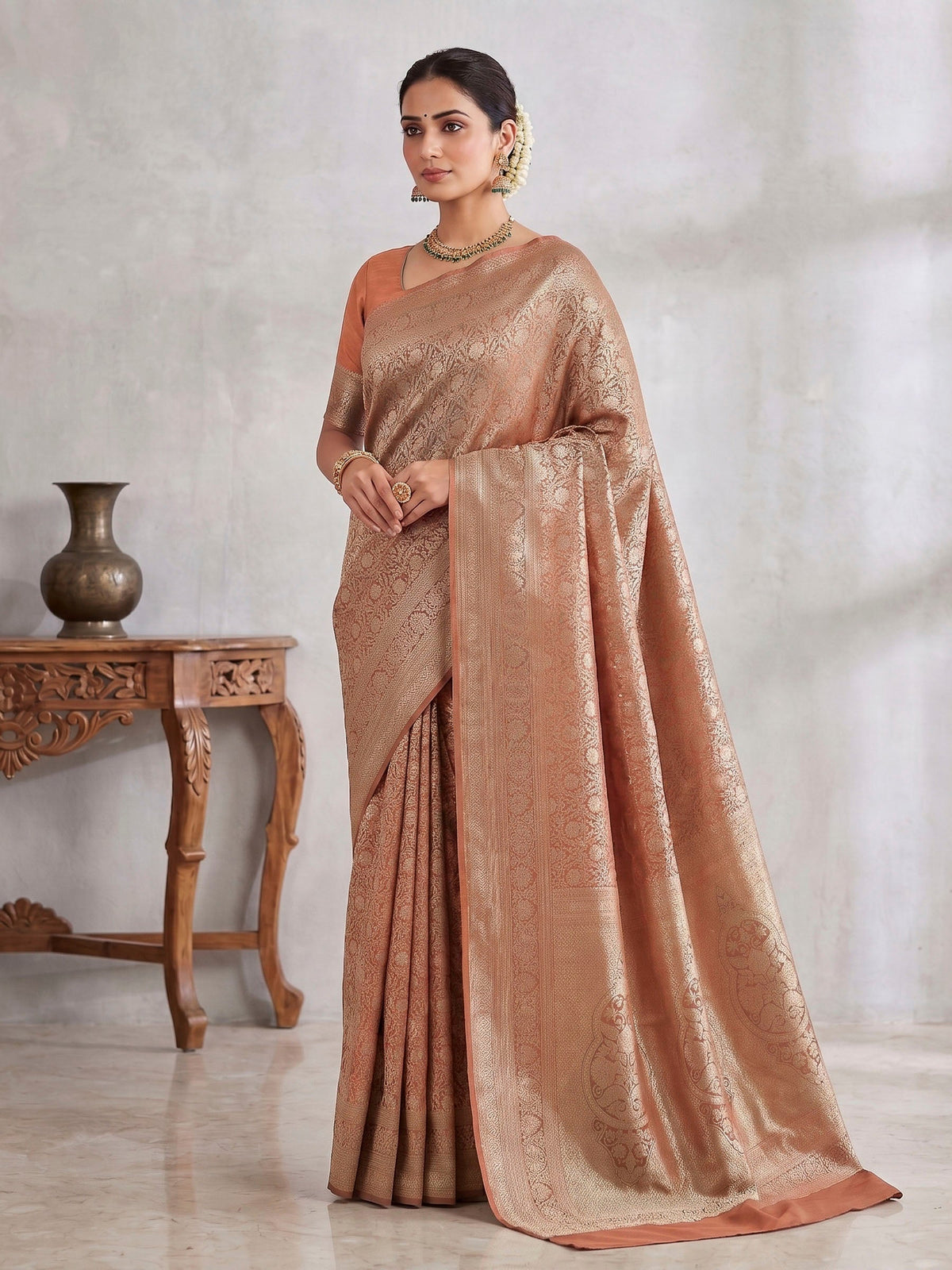 Orange Woven Design Art Silk Kanjivaram Saree