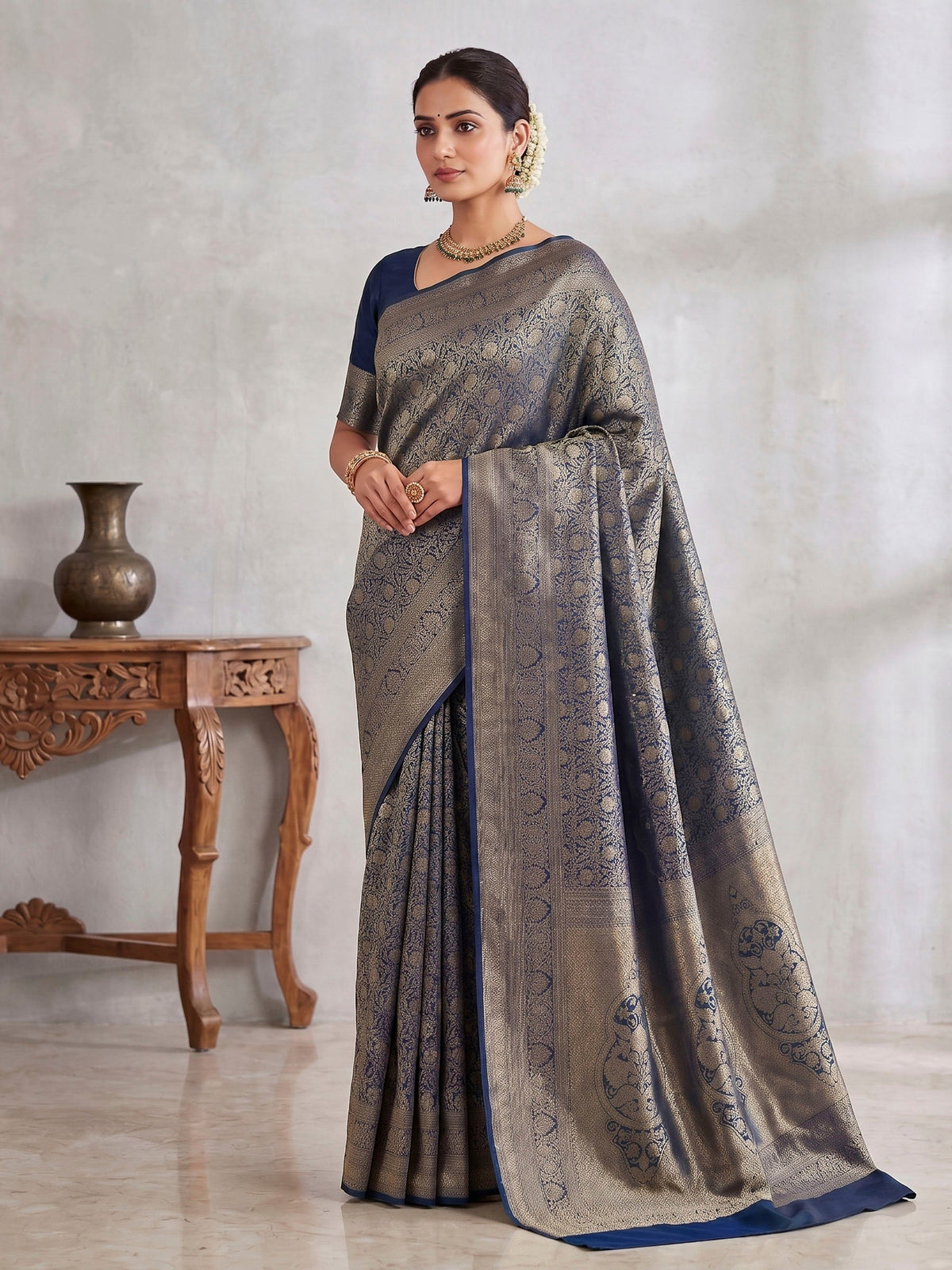 Blue Woven Design Art Silk Kanjivaram Saree