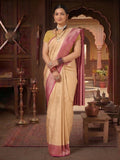 Off White Maroon Woven Design Kanjivaram Brocade Contrast Saree