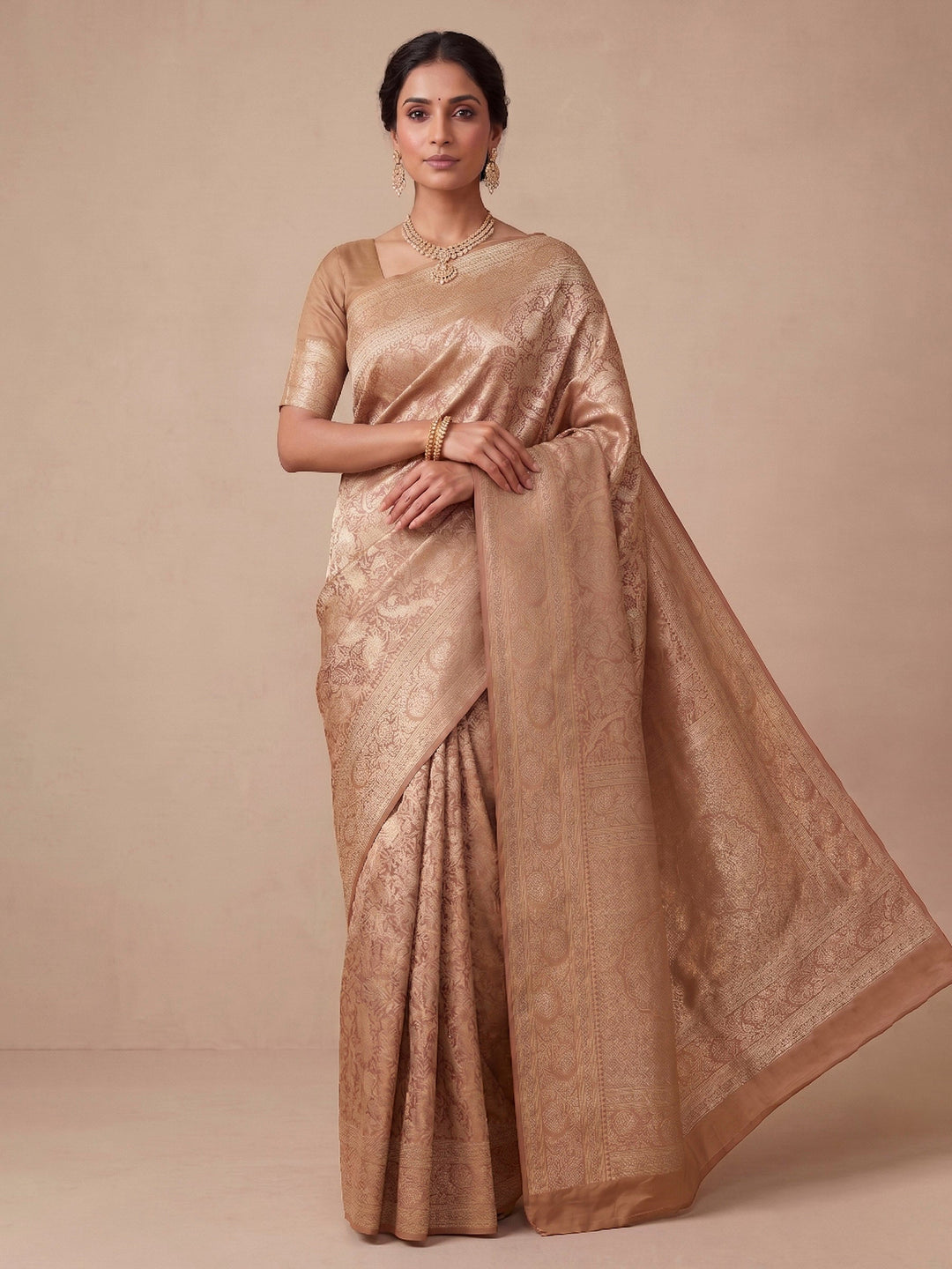 Beige Woven Design Art Silk Kanjivaram Saree