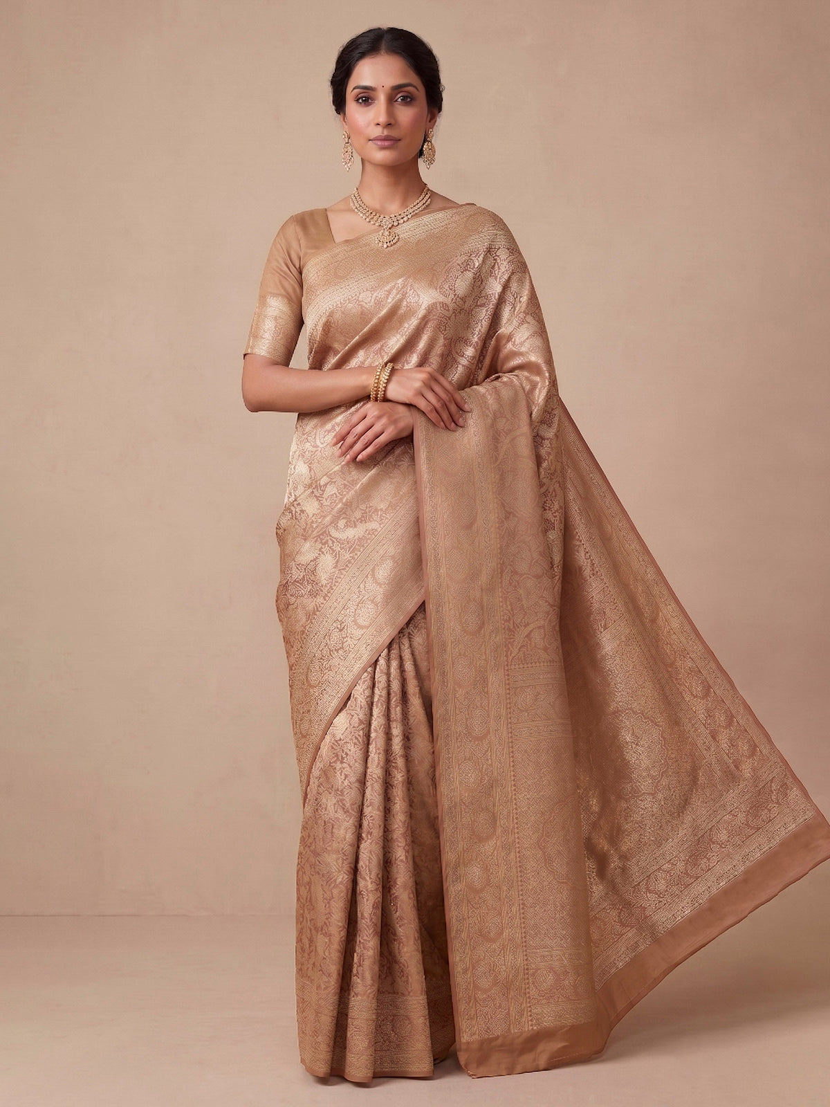 Beige Woven Design Art Silk Kanjivaram Saree