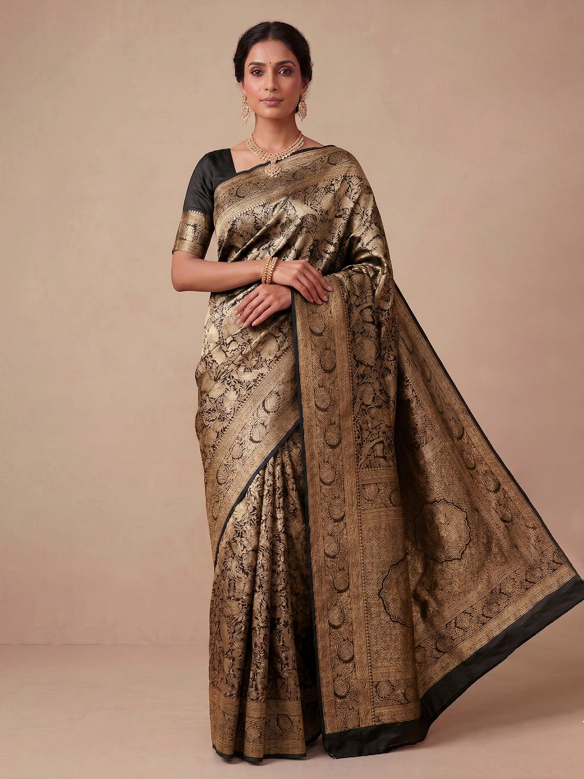 Black Woven Design Art Silk Kanjivaram Saree