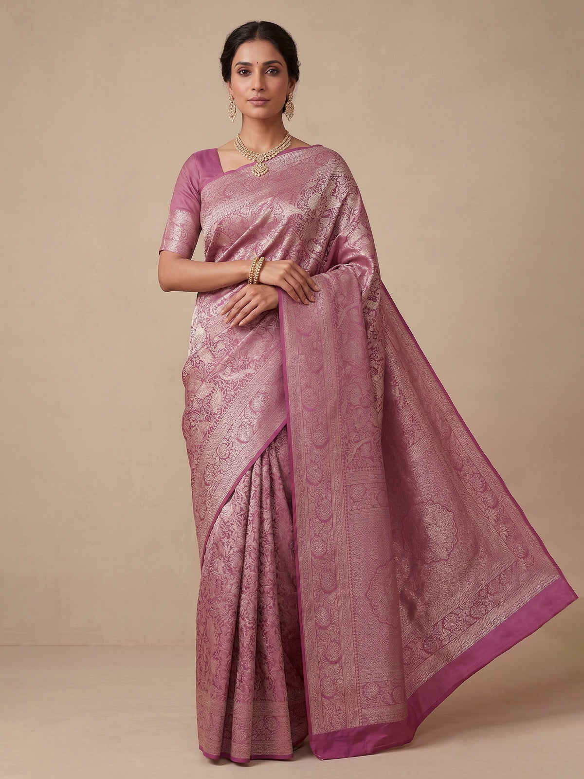 Lavender Woven Design Art Silk Kanjivaram Saree