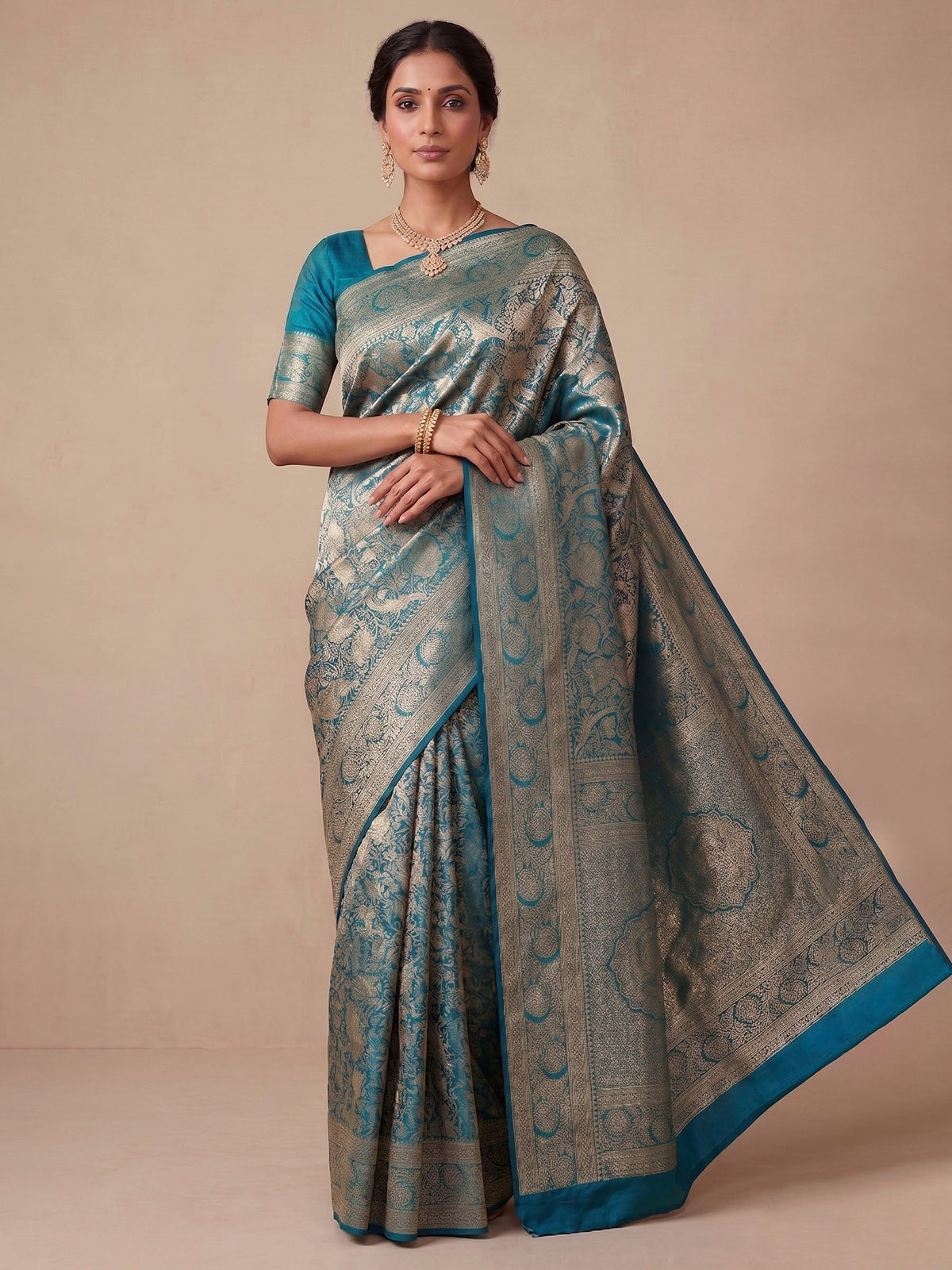 Dark Blue Woven Design Art Silk Kanjivaram Saree