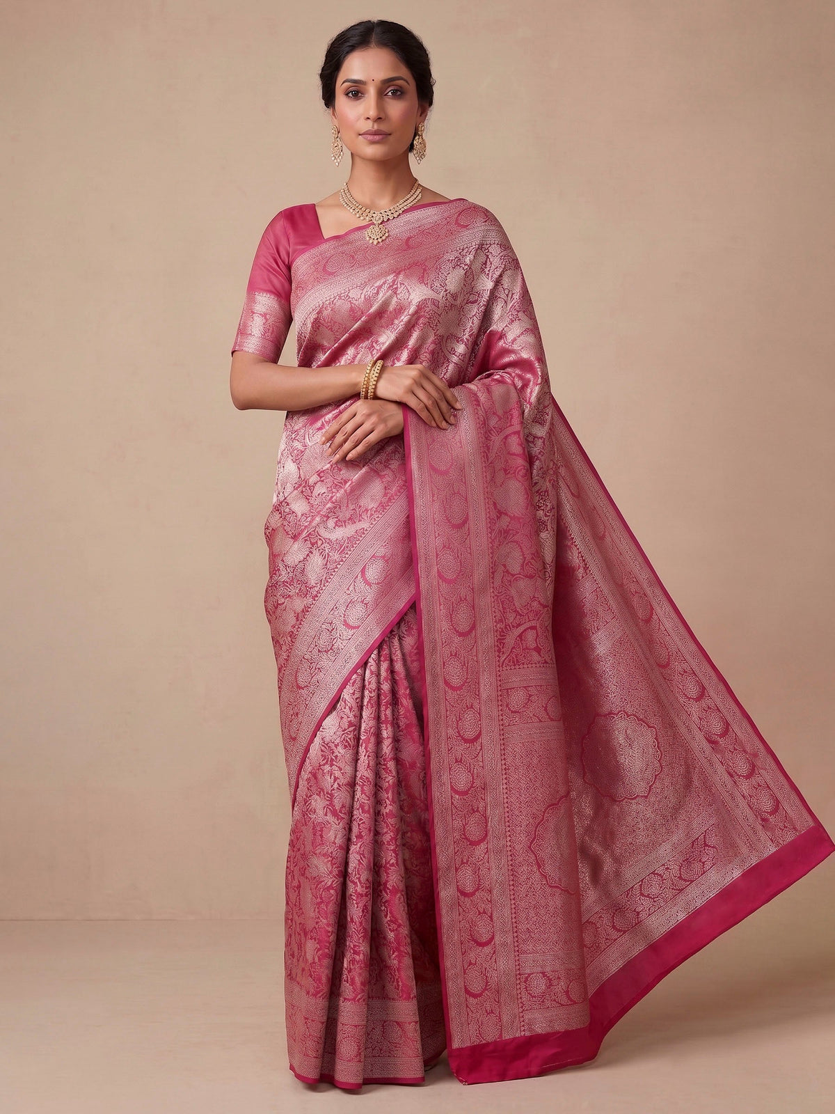 Pink Woven Design Art Silk Kanjivaram Saree