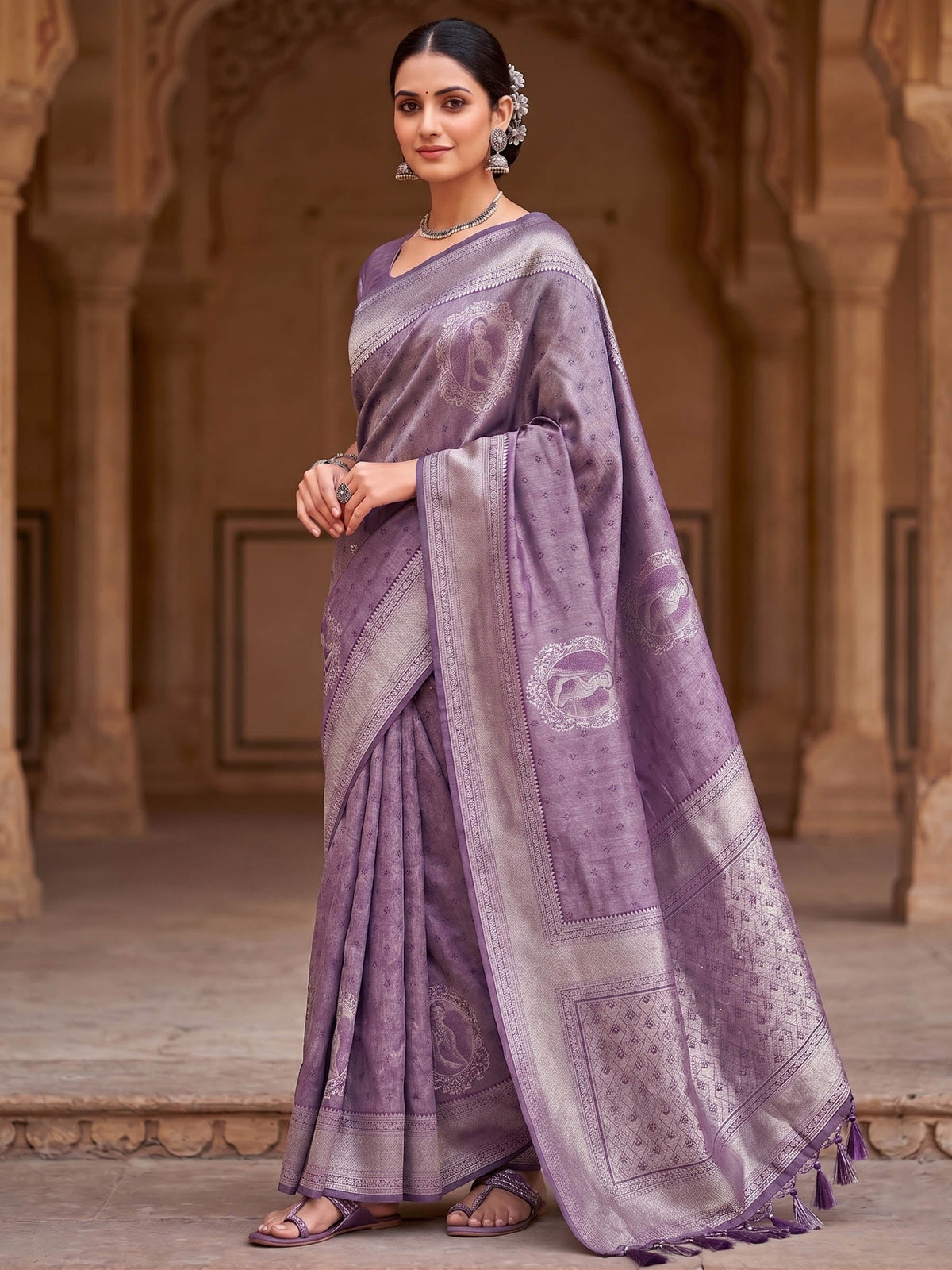 Lavender Woven Design Art Silk Kanjivaram Saree