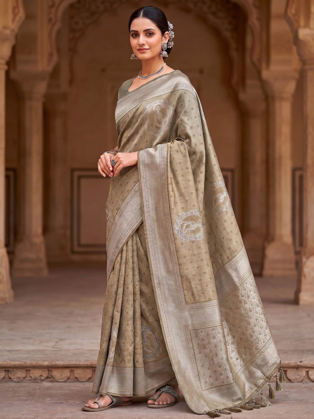 Off White Woven Design Art Silk Kanjivaram Saree