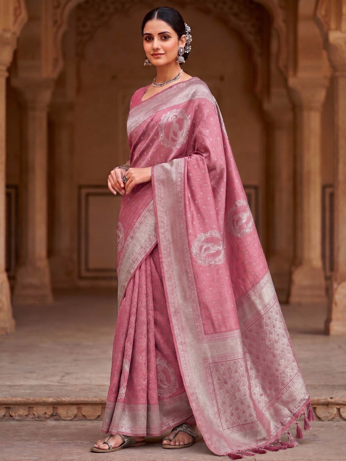 Pink Woven Design Art Silk Kanjivaram Saree