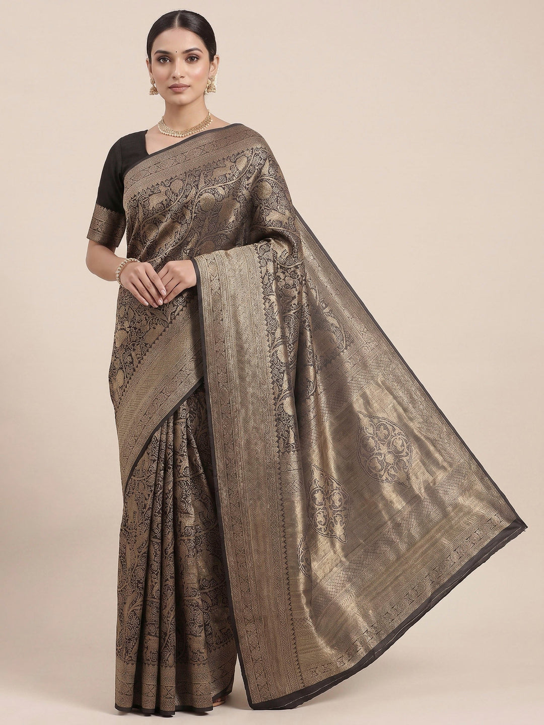 Black Woven Design Art Silk Kanjivaram Saree