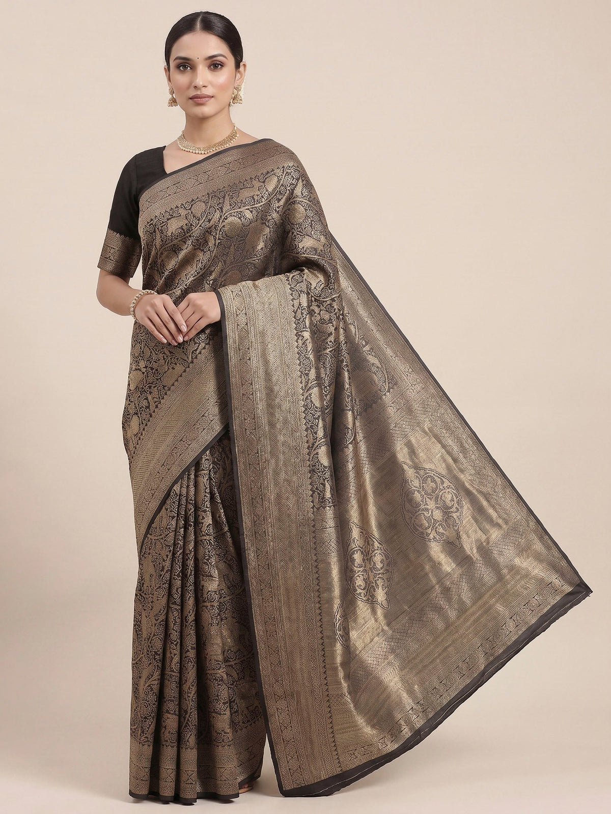 Black Woven Design Art Silk Kanjivaram Saree