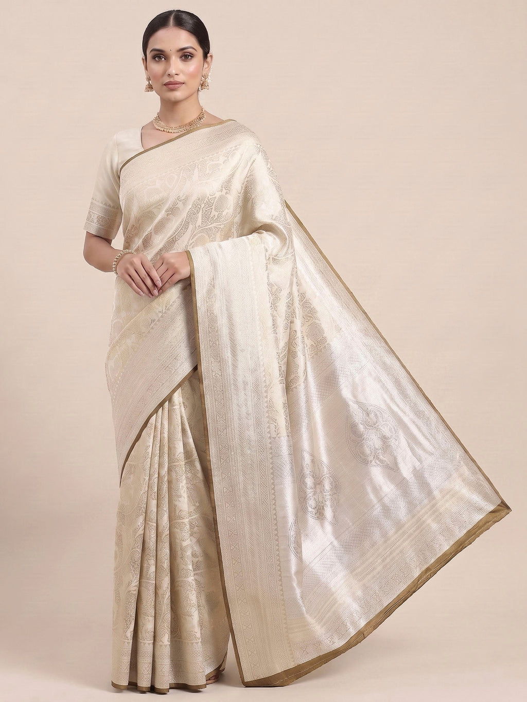Off White Woven Design Art Silk Kanjivaram Saree